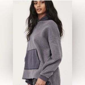 Free People Trademark Hoodie Reverse Fuzzy Oversize Kangaroo Pocket Contrast